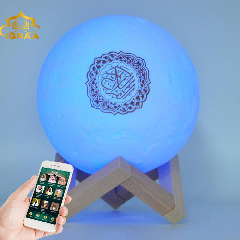 France Stock Muslim Wireless Speaker Bluetooth Colorful Moonlight LED night Light Moon Lamp Quran Speaker islam