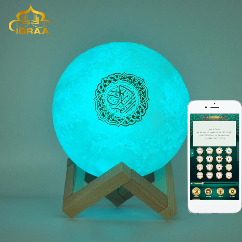France Stock Muslim Wireless Speaker Bluetooth Colorful Moonlight LED night Light Moon Lamp Quran Speaker islam